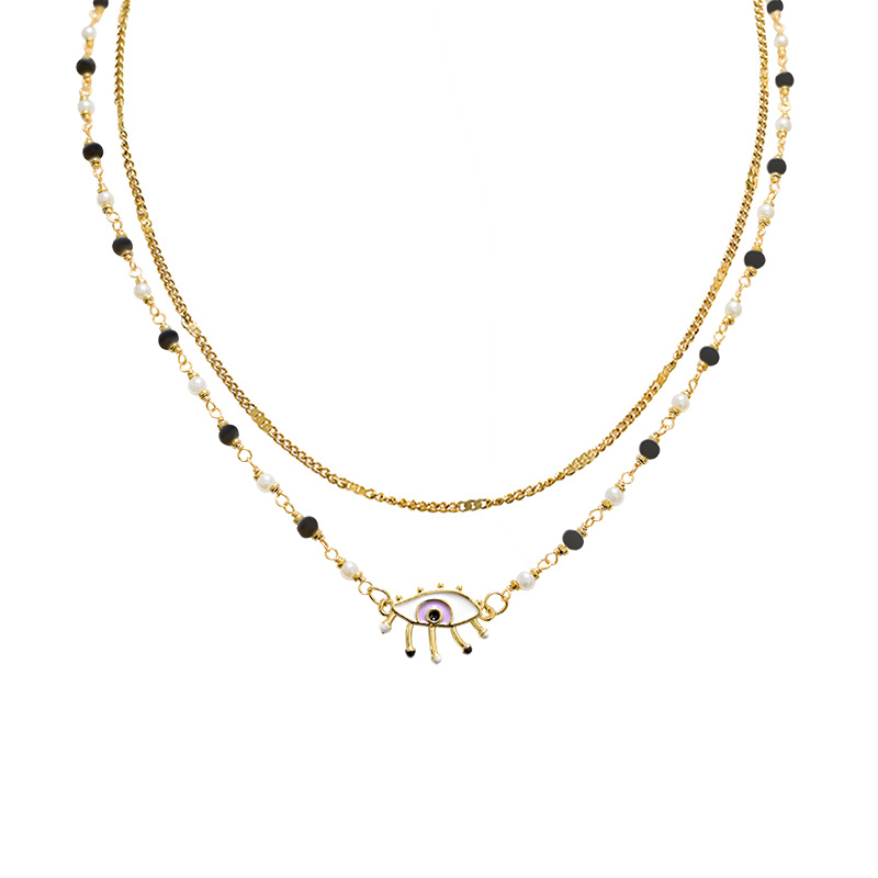 COLLANA A DOPPIO FILO CON PERLINE E CIONDOLO OCCHIO - NK21124136E47