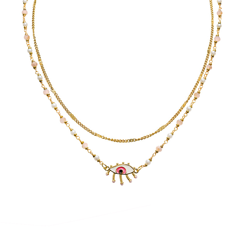 COLLANA A DOPPIO FILO CON PERLINE E CIONDOLO OCCHIO - NK21124136E47