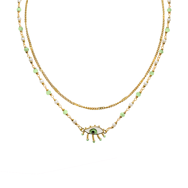 COLLANA A DOPPIO FILO CON PERLINE E CIONDOLO OCCHIO - NK21124136E47