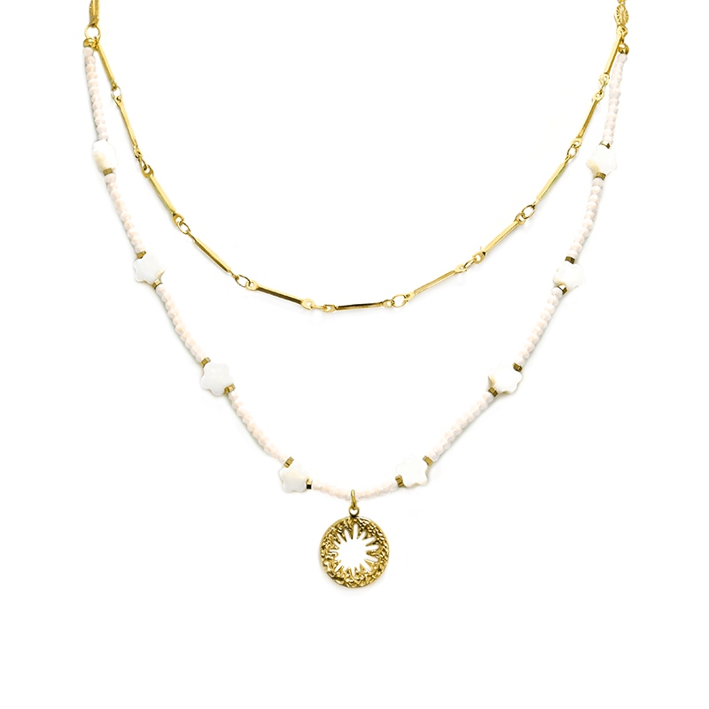 COLLANA A DOPPIO FILO CON PERLINE STELLE E PENDENTE - NK21124136F51 COLLANA A DOPPIO FILO CON PERLINE STELLE E PENDENTE - NK21124136F51