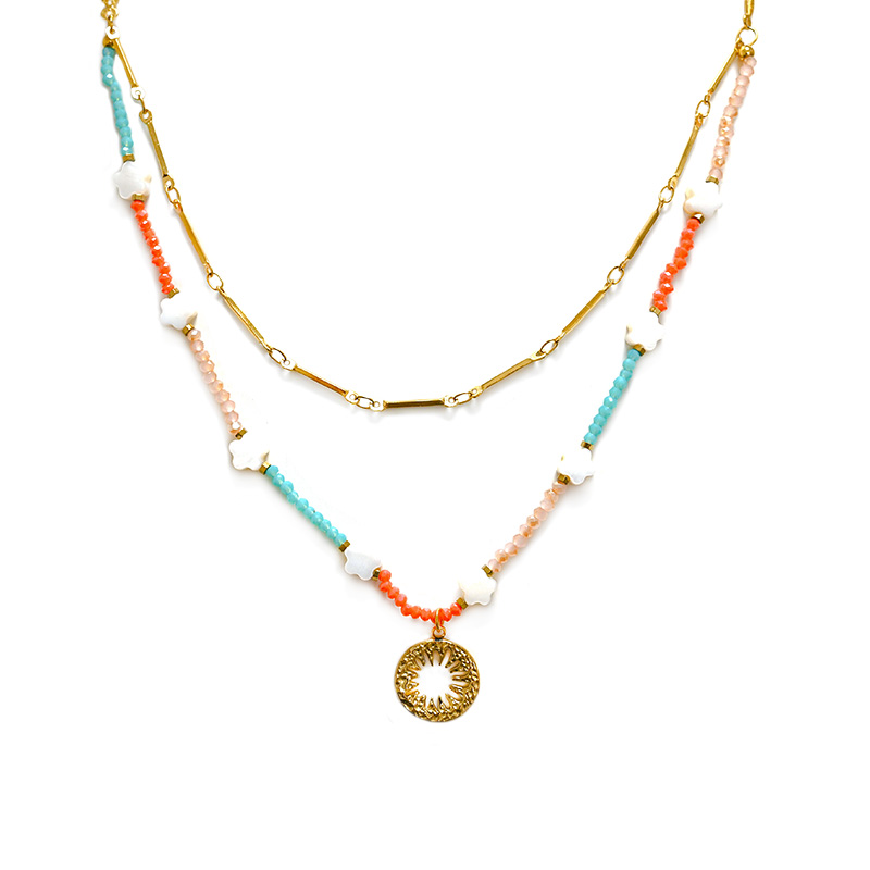 COLLANA A DOPPIO FILO CON PERLINE STELLE E PENDENTE - NK21124136F51 COLLANA A DOPPIO FILO CON PERLINE STELLE E PENDENTE - NK21124136F51