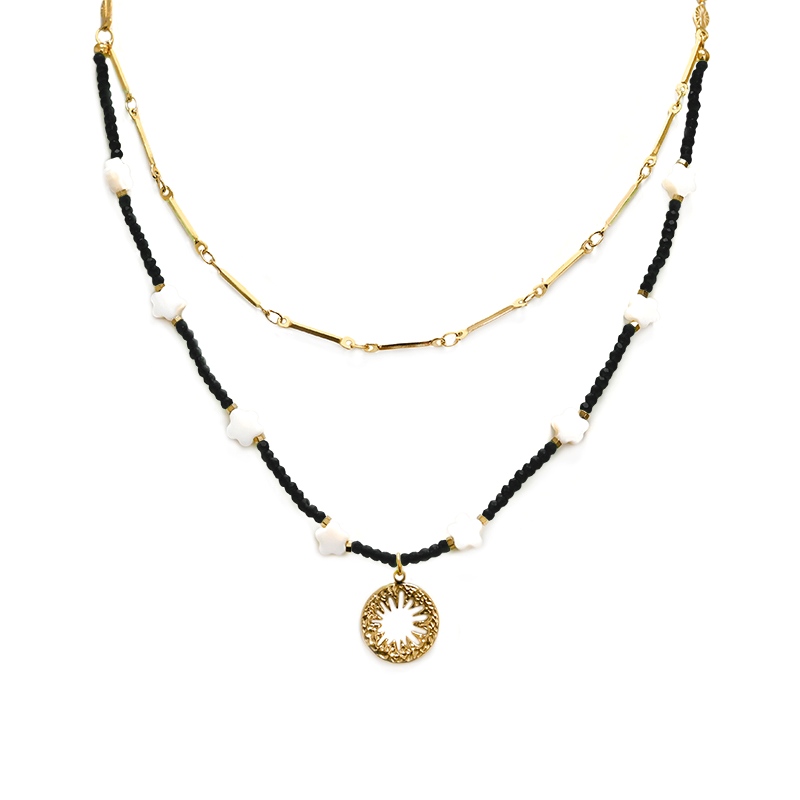 COLLANA A DOPPIO FILO CON PERLINE STELLE E PENDENTE - NK21124136F51 COLLANA A DOPPIO FILO CON PERLINE STELLE E PENDENTE - NK21124136F51