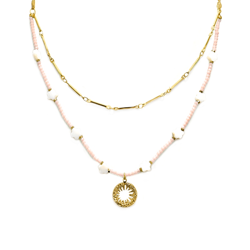 COLLANA A DOPPIO FILO CON PERLINE STELLE E PENDENTE - NK21124136F51 COLLANA A DOPPIO FILO CON PERLINE STELLE E PENDENTE - NK21124136F51