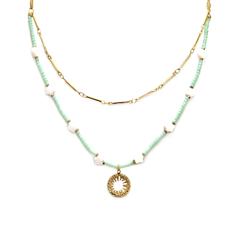 COLLANA A DOPPIO FILO CON PERLINE STELLE E PENDENTE - NK21124136F51 COLLANA A DOPPIO FILO CON PERLINE STELLE E PENDENTE - NK21124136F51