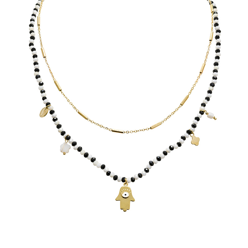 COLLANA A DOPPIO FILO CON PERLINE E CIONDOLO MANO DI FATIMA - NK21124144F61
