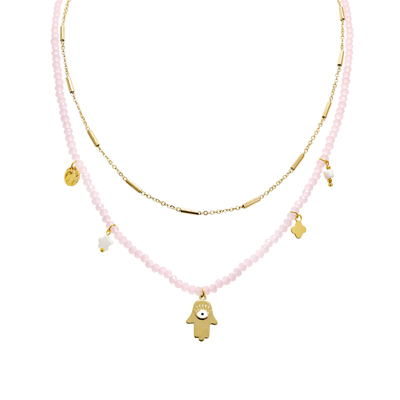 COLLANA A DOPPIO FILO CON PERLINE E CIONDOLO MANO DI FATIMA - NK21124144F61