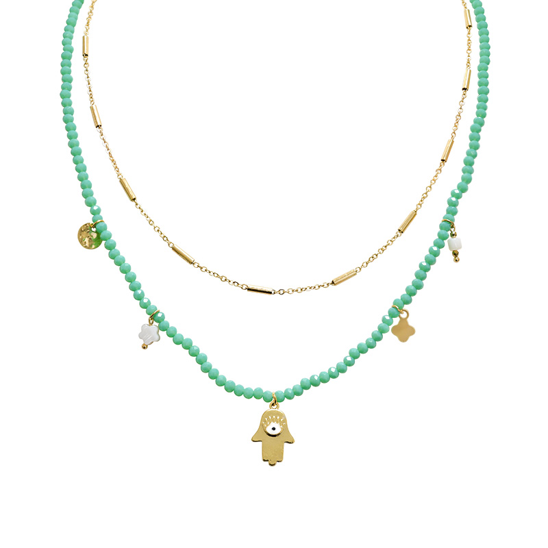 COLLANA A DOPPIO FILO CON PERLINE E CIONDOLO MANO DI FATIMA - NK21124144F61