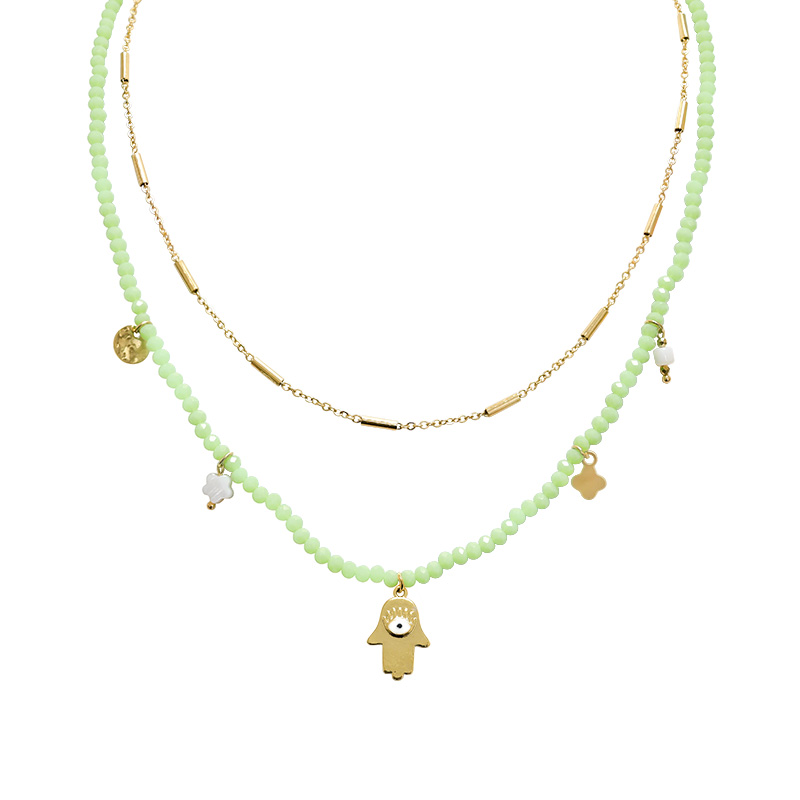 COLLANA A DOPPIO FILO CON PERLINE E CIONDOLO MANO DI FATIMA - NK21124144F61