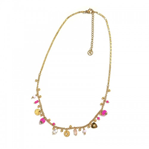 CHAIN ​​NECKLACE WITH BALLS AND CHARMS - NK222211344A33
