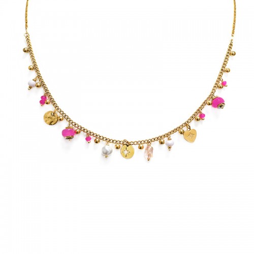 CHAIN ​​NECKLACE WITH BALLS AND CHARMS - NK222211344A33