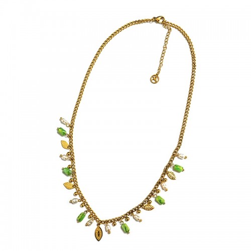 COLLANA CATENA CON CIONDOLI PERLINE E FOGLIE - NK222211344A34