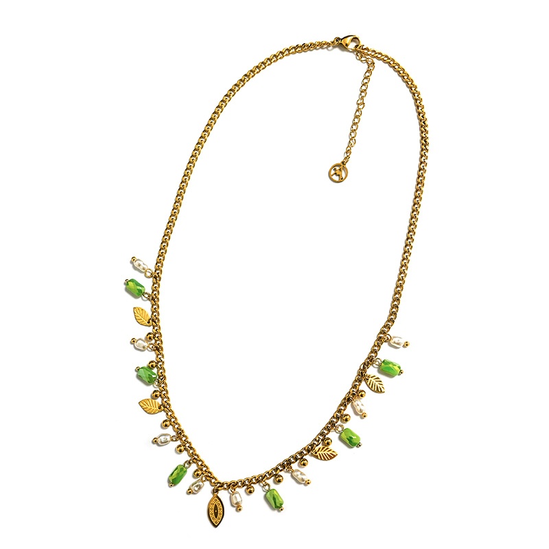 COLLANA CATENA CON CIONDOLI PERLINE E FOGLIE - NK222211344A34 COLLANA CATENA CON CIONDOLI PERLINE E FOGLIE - NK222211344A34