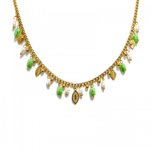 COLLANA CATENA CON CIONDOLI PERLINE E FOGLIE - NK222211344A34