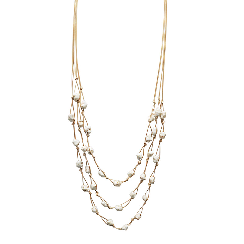 COLLANA LUNGA A TRE FILI IN CORDA CON PIETRE A PEPITA - NY251248C554
