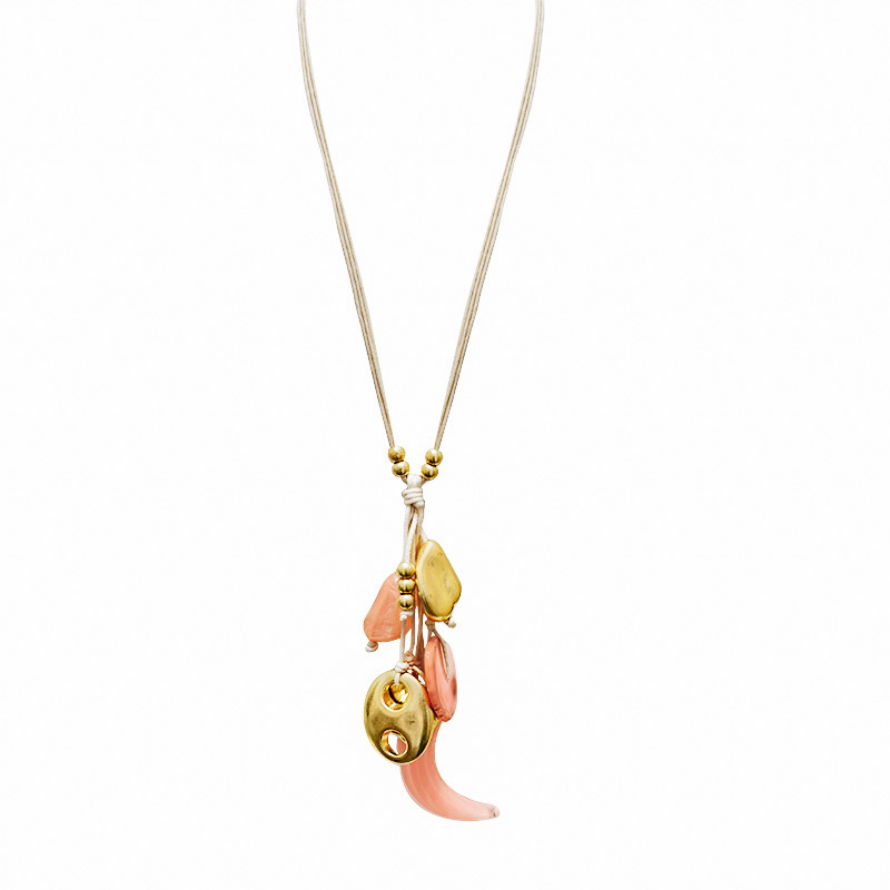 COLLANA LUNGA IN CORDA CON PENDENTI MIX RESINA E METALLO DORATO - NY251344C560