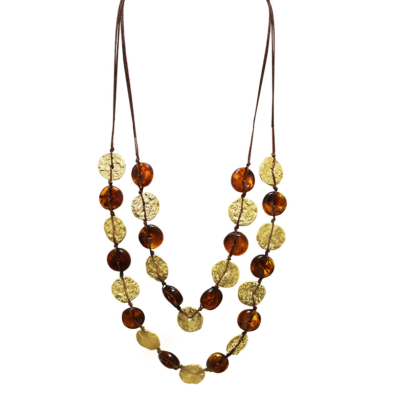 COLLANA LUNGA DOPPIO FILO IN CORDA CON RESINA E DISCHI DORATI - NY251984C561
