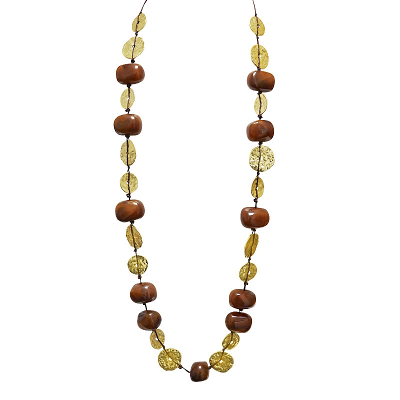 COLLANA LUNGA IN CORDA CON PERLINE IN RESINA E DISCHI DORATI - NY252144C562