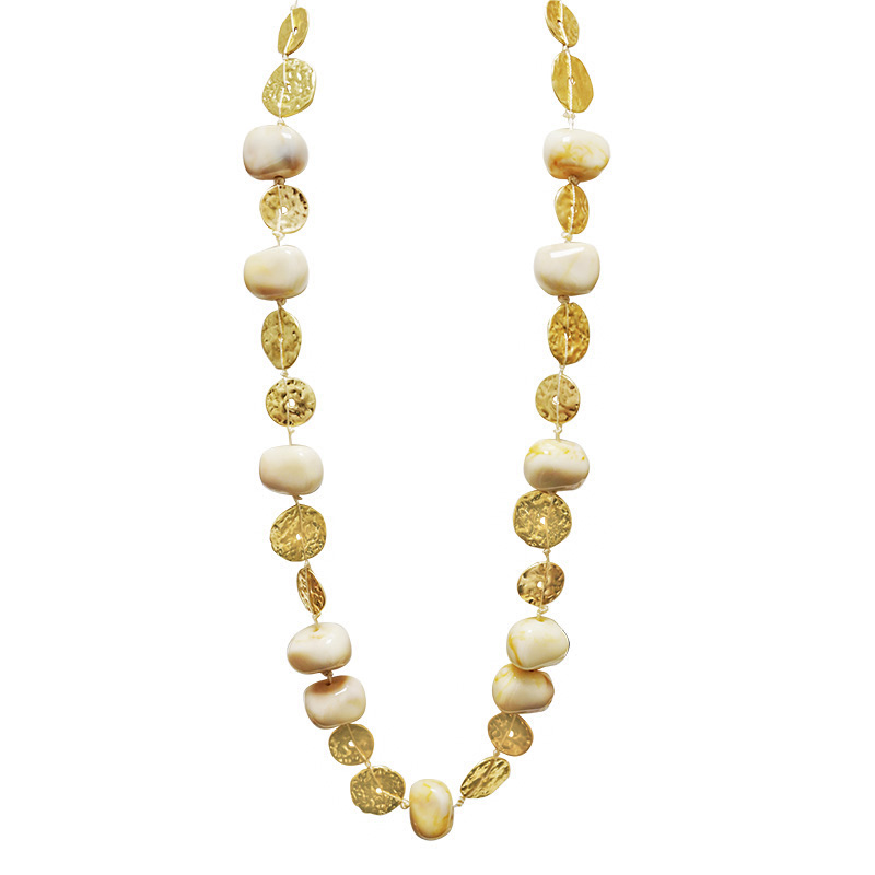COLLANA LUNGA IN CORDA CON PERLINE IN RESINA E DISCHI DORATI - NY252144C562