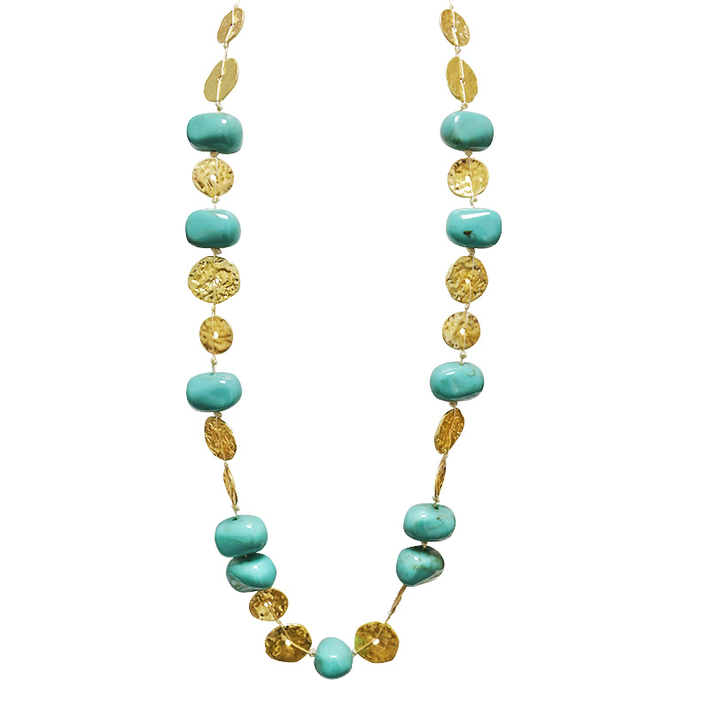 COLLANA LUNGA IN CORDA CON PERLINE IN RESINA E DISCHI DORATI - NY252144C562