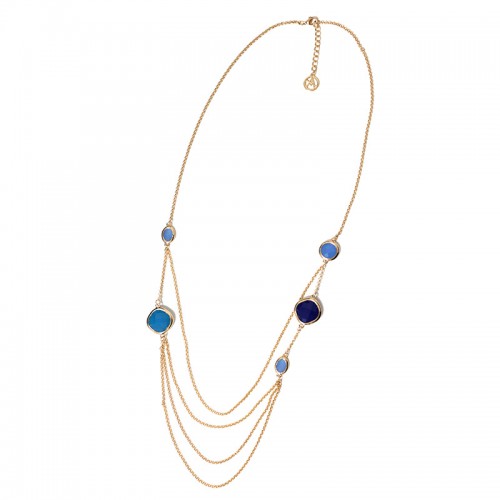 COLLANA LUNGA MULTISTRATO CON PIETRE GEOMETRICHE IN VETRO - S11080A