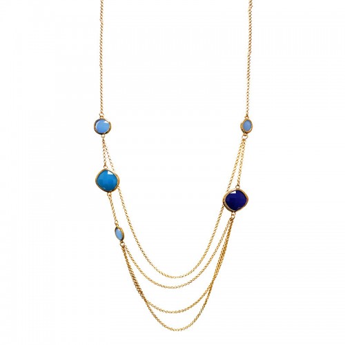 COLLANA LUNGA MULTISTRATO CON PIETRE GEOMETRICHE IN VETRO - S11080A