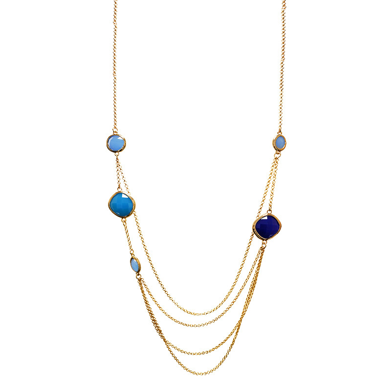 COLLANA LUNGA MULTISTRATO CON PIETRE GEOMETRICHE IN VETRO - S11080A