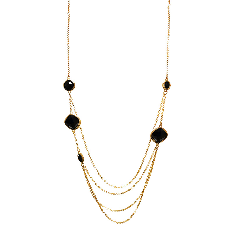 COLLANA LUNGA MULTISTRATO CON PIETRE GEOMETRICHE IN VETRO - S11080A