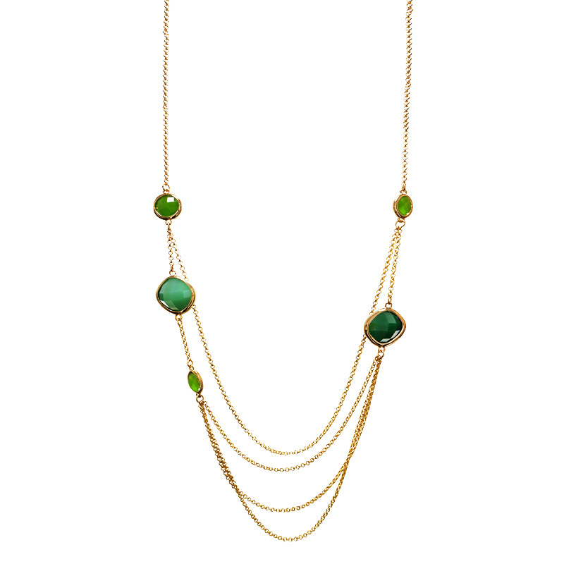 COLLANA LUNGA MULTISTRATO CON PIETRE GEOMETRICHE IN VETRO - S11080A