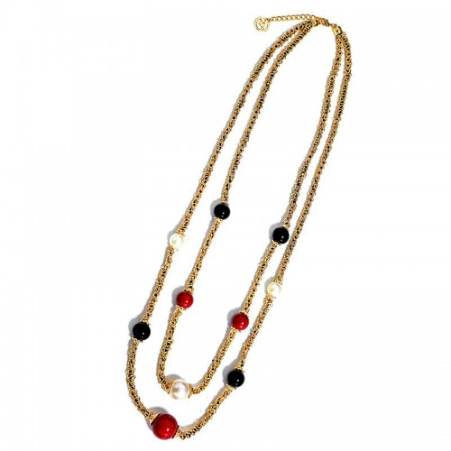 COLLANA LUNGA A DOPPIO FILO CON PERLA E PALLINA - S13393-1A