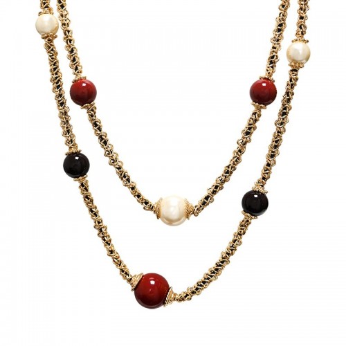 COLLANA LUNGA A DOPPIO FILO CON PERLA E PALLINA - S13393-1A