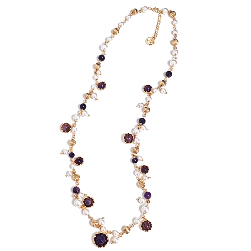 COLLANA LUNGA CON PERLE E PIETRE - S14573-A