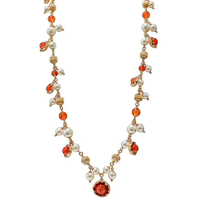 COLLANA LUNGA CON PERLE E PIETRE - S14573-A