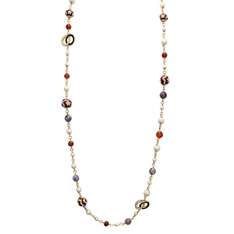 COLLANA LUNGA DI PERLE E PIETRE CON PALLINE STELLA - S160002A