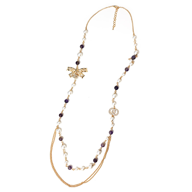 COLLANA LUNGA DI PERLE E PIETRE CON FIOCCO - S16179A