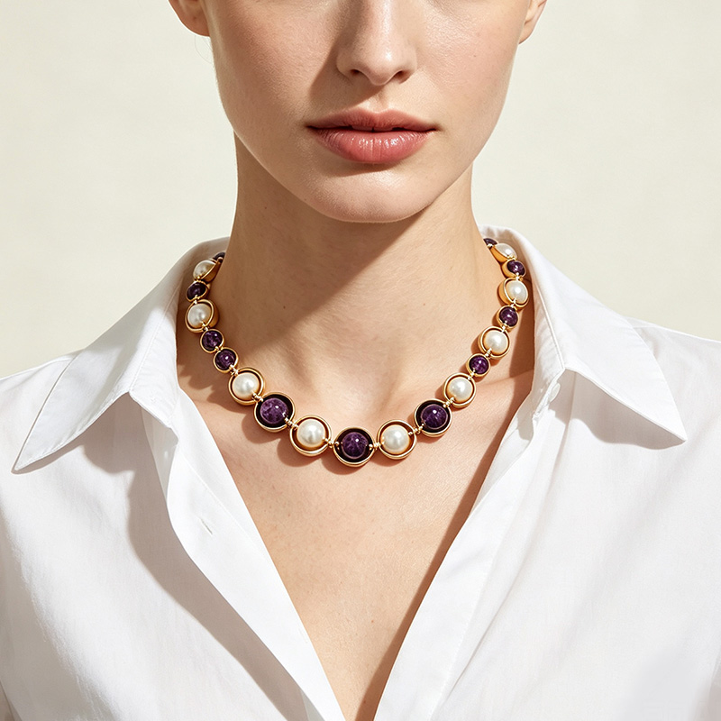 COLLANA CON PERLE E PIETRE ROTONDE - S16292-1A/2A