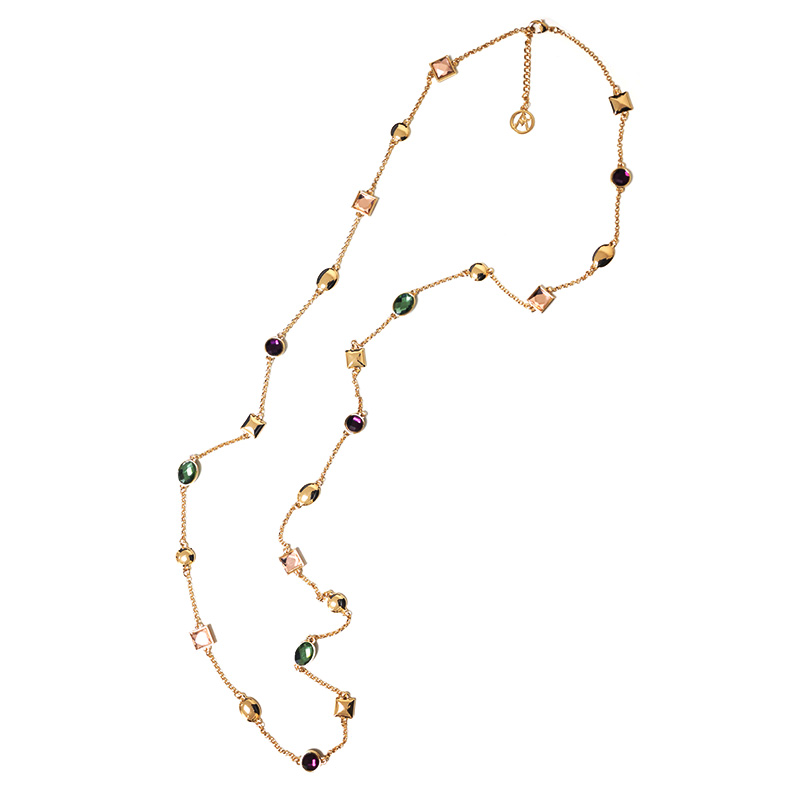 COLLANA LUNGA CON ELEMENTI GEOMETRICI E VETRO COLORATO - S16359A