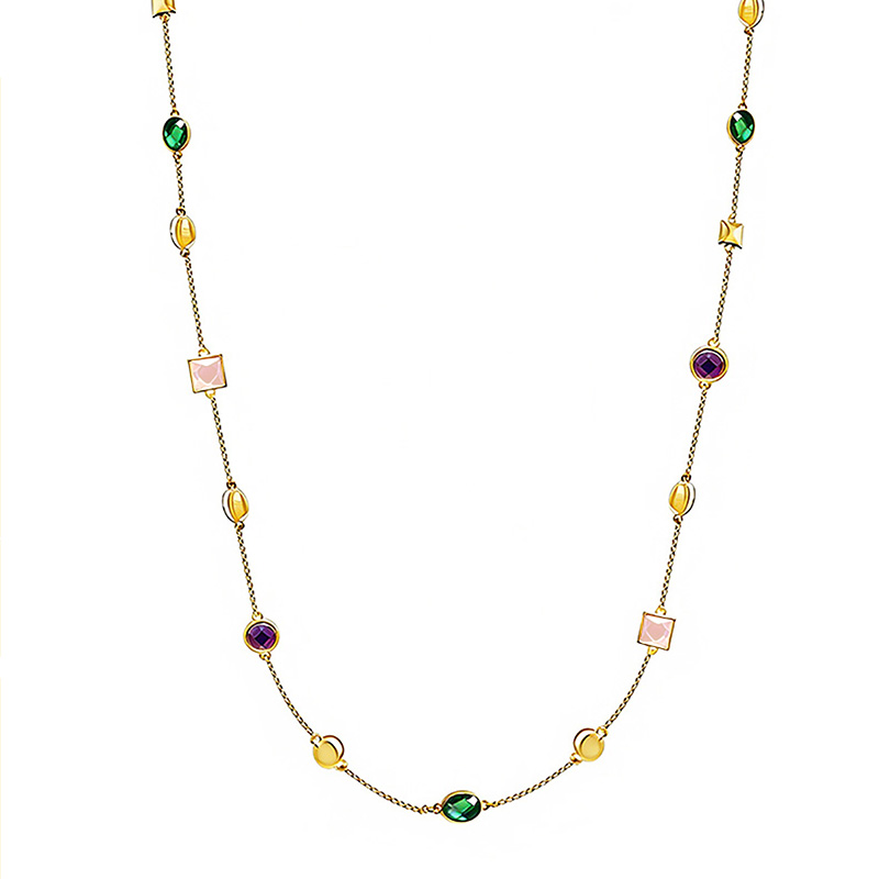 COLLANA LUNGA CON ELEMENTI GEOMETRICI E VETRO COLORATO - S16359A