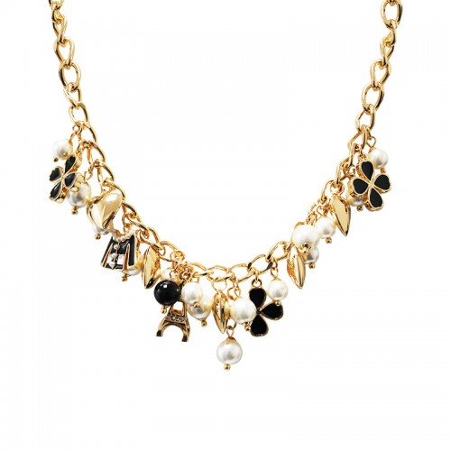 COLLANA MULTICHARMS CON PERLE E CUORI - S16362A