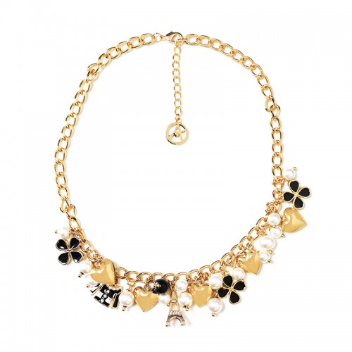 COLLANA MULTICHARMS CON PERLE E CUORI - S16362A