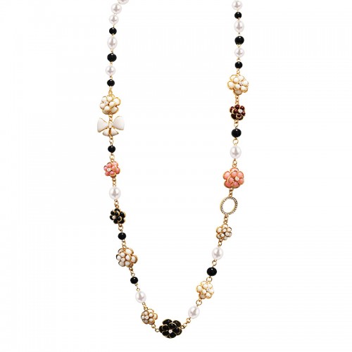 COLLANA LUNGA DI PERLE E PIETRE CON FIORI - S73012A