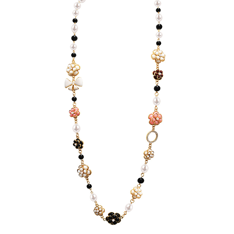 COLLANA LUNGA DI PERLE E PIETRE CON FIORI - S73012A