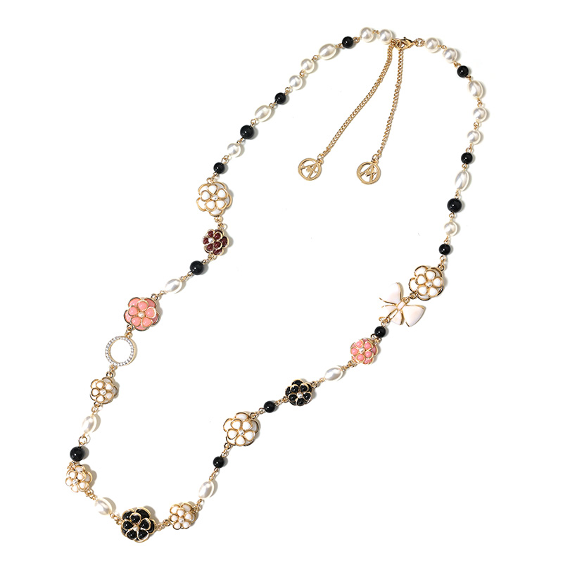 COLLANA LUNGA DI PERLE E PIETRE CON FIORI - S73012A