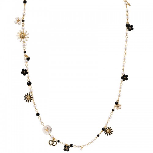 COLLANA LUNGA DI PERLE E PIETRE CON FIORI E CUORI - S87101A