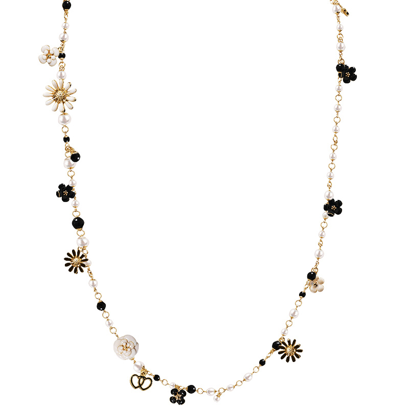 COLLANA LUNGA DI PERLE E PIETRE CON FIORI E CUORI - S87101A