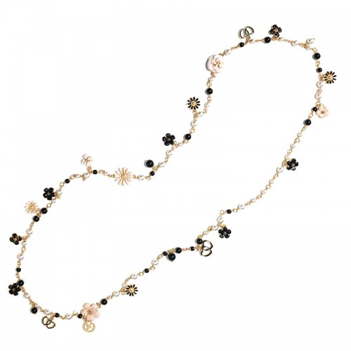 COLLANA LUNGA DI PERLE E PIETRE CON FIORI E CUORI - S87101A