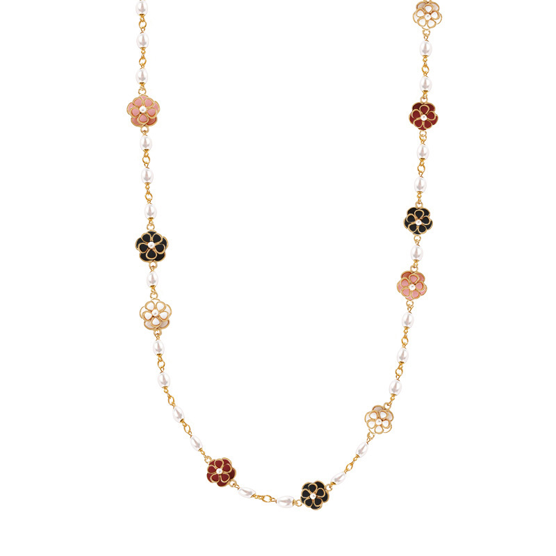 COLLANA LUNGA CON PERLE E FIORI - S8980A