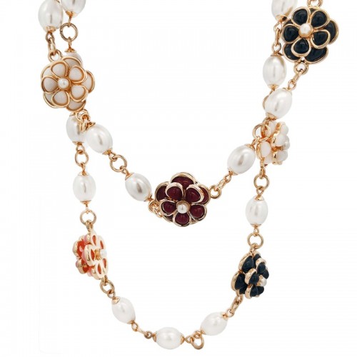 COLLANA LUNGA CON PERLE E FIORI - S8980A