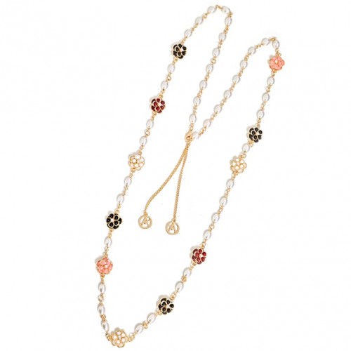 COLLANA LUNGA CON PERLE E FIORI - S8980A