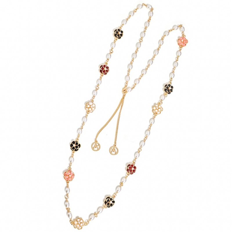 COLLANA LUNGA CON PERLE E FIORI - S8980A COLLANA LUNGA CON PERLE E FIORI - S8980A