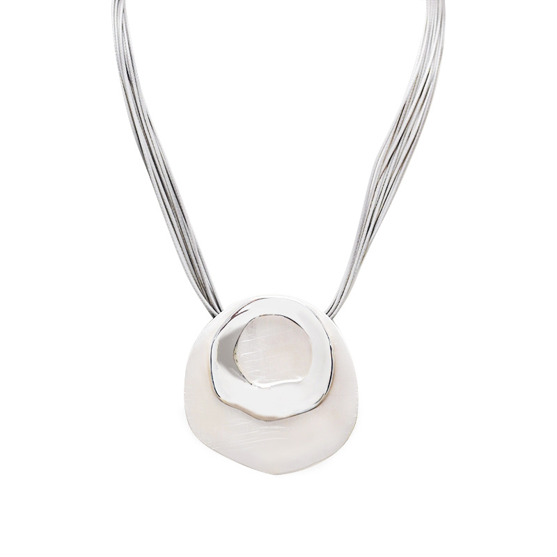 COLLANA MULTIFILO CON PENDENTE TONDO SPAZZOLATO & CERCHIO LUCIDO - SW241024B658 COLLANA MULTIFILO CON PENDENTE TONDO SPAZZOLATO & CERCHIO LUCIDO - SW241024B658